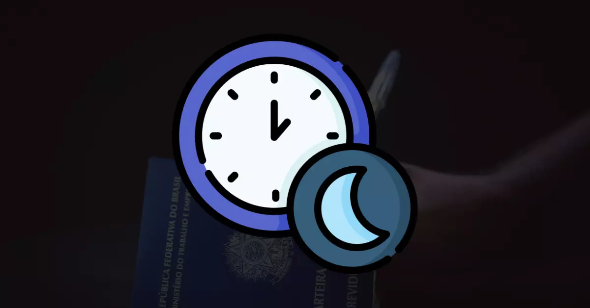 banner com a carteira de trabalho ao fundo e o desenho de uma relógio com uma lua a frente em destaque
